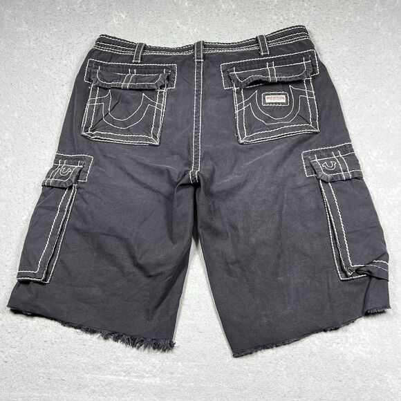 Vintage True Religion Cargo Shorts Men’s 36 Gray Baggy Contrast Stitch 13” Y2K - Picture 13 of 16